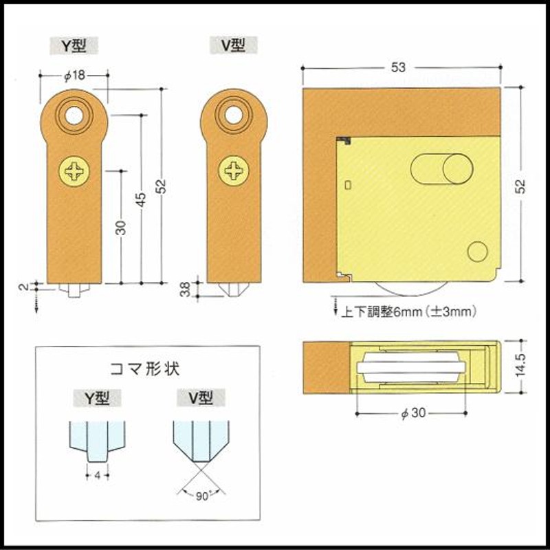 家研販売 調整戸車 5.3x1.8x5.2cm SR3-Y4 LINEショッピング