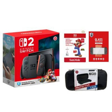 【Nintendo 任天堂】NS2 瑪利歐賽車世界同捆盒裝主機+256G NS2專用記憶卡+保護貼+收納包