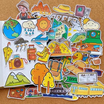 可愛城市旅游元素交通工具貼紙幼兒園成長日記相冊手帳繪本貼畫