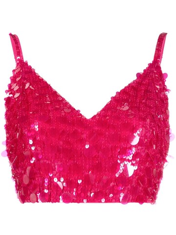 P.A.R.O.S.H. - V-neck sequin embellished crop top - women - Fabric/Sequin - S - Pink