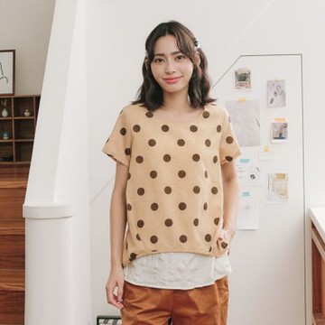 【Dailo】下擺皺褶兩件式短袖上衣 藍 白 駝