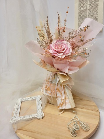 夢境少女粉玫瑰花束 永生花束 情人節花束 求婚花束 雙色拼接玫瑰