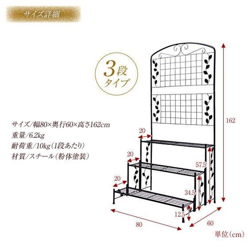 フェンス付フラワースタンド3段 2台セット スチール製 幅80cm奥行60cm