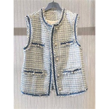 正品圣阿瑪施塔夏2025秋季新款粗花呢小香風馬甲女坎肩背心外套女