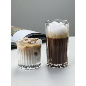 ins風咖啡館美式拿鐵冰咖啡杯冷萃古典復古家用水杯條紋玻璃杯子