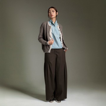 風琴低位拼接百摺寬褲