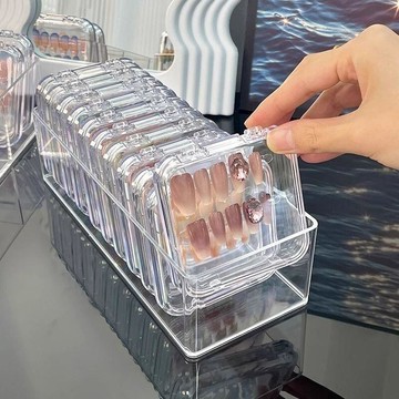 收納盒 透明盒 美甲收納盒 穿戴甲收納盒亞克力透明密封收藏防塵甲片盒子長方形美甲整理盒