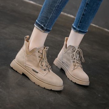 真皮短靴女英倫風磨砂皮單靴2025秋馬丁靴V口厚底短筒大碼女靴子