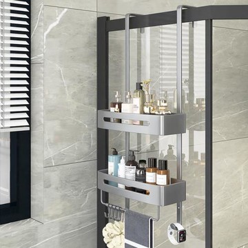 槍灰色浴室置物架免打孔廁所洗澡間收納掛式淋浴房掛籃衛生間掛架