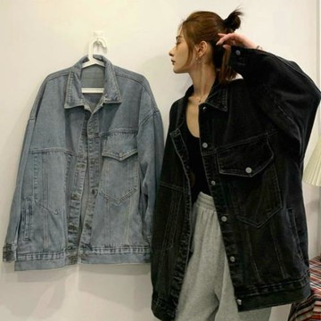 春秋網紅牛仔外套女大碼寬松原宿風BF風鹽系中長款牛仔衣情侶裝潮