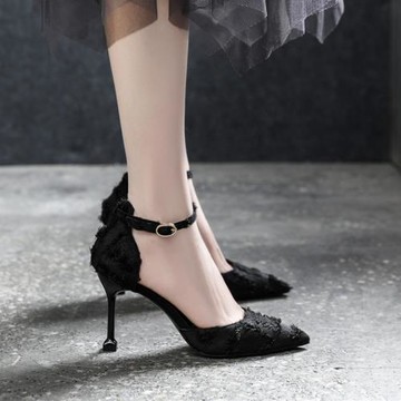 2025年春季新款小碼女鞋313233高跟鞋細跟尖頭涼鞋大碼41一43單鞋