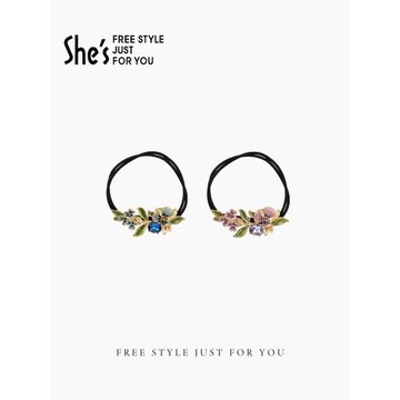 shes茜子梵高鳶尾花手工滴油漸變花朵雙股皮筋馬尾發繩發圈發飾