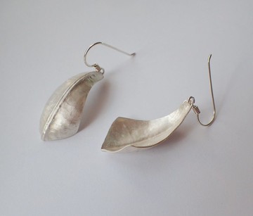 純銀 手工鍛敲墜, 耳勾 耳環 (一對)