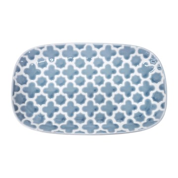 石丸波佐見燒 摩洛哥花磚長方盤  淺灰色  24 x 14.7 x 2.7cm  1個