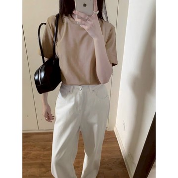 CHILL現貨 早春韓版質感素面百搭寬T 圓領短袖T恤 女生短袖上衣 圓領上衣 素T 純色上衣 寬版