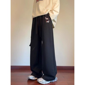 秋季新款寬鬆顯瘦百搭直筒寬褲男個性撞色設計休閒褲男