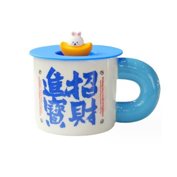 發財爆富馬克杯350ml（含兔兔元寶蓋子）招財進寶-藍_廠商直送