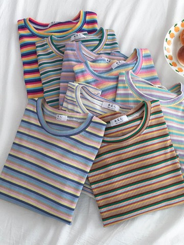 秋季新款歐貨條紋長袖T恤女裝打底衫心機chic港味上衣設計感洋氣