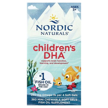 Nordic Naturals, 兒童 DHA，3-6 歲，草莓味，360 粒迷你咀嚼軟凝膠