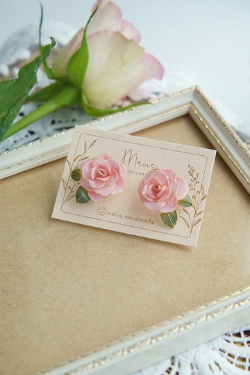 月季 • 粉紅 - 貼耳款手工樹脂耳環飾品禮物