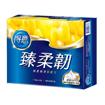 得意 臻柔韌抽取式花紋衛生紙 緻柔細滑新配方 強韌交織 耐用不易破損 五重保證 安心使用  24包  1袋