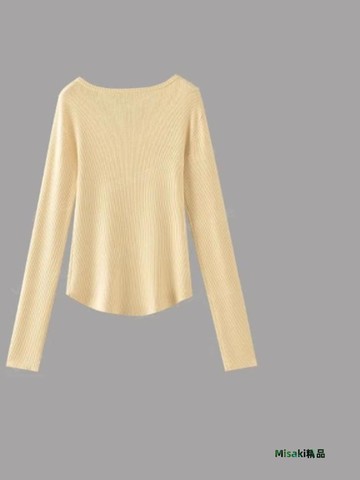 大洪官方旗艦店陽光花語坑條長袖針織衫女秋季新款上衣修身極簡風-Misaki精品