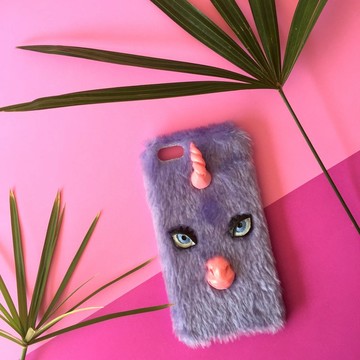 毛絨絨手機殼-紫色獨角獸
