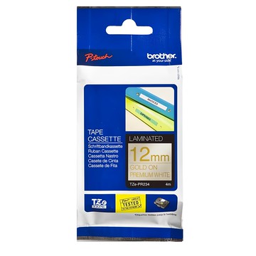 brother 兄弟牌 華麗護貝標籤帶 12mm 原廠 TZe-PR234  白底金字  4m