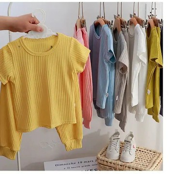 可愛加倍~兒童薄款女童家居服寶寶夏季冷氣服小女孩寬鬆睡衣套裝七分空調服 女童家居服可外穿 夏天睡衣 空調服 中小童