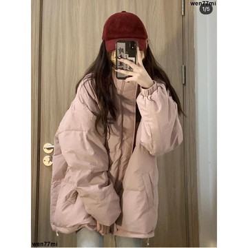 超實惠臘 秋冬外套 棉服 面包服 粉色立領麵包服棉衣女冬季ins新款學生加厚保暖字母印花棉服外套