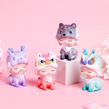 卡通可愛動物盲盒擺件公仔手辦吉祥瑞獸春節禮品創意禮品樹脂工藝