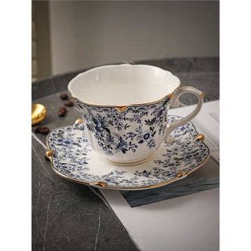 日式青花鍍金復古陶瓷咖啡杯碟套裝 小清新咖啡杯