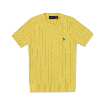 Polo Ralph Lauren RL 圓領熱銷刺繡小馬麻花針織毛衣(女)-(短袖款)-黃色