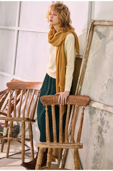 綠黑格織紋長寬裙