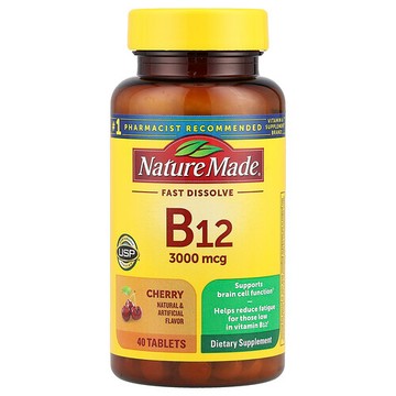 Nature Made, 維生素 B12，速溶，櫻桃味，3000 微克，40 片