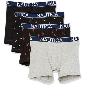 NAUTICA  2025男時尚彈性合身黑灰色圖標修飾四角內著混搭4件組