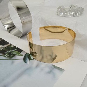 臂釧 臂鐲女可調開口亮面寬臂環歐美金屬大手臂胳膊飾品個性簡約
