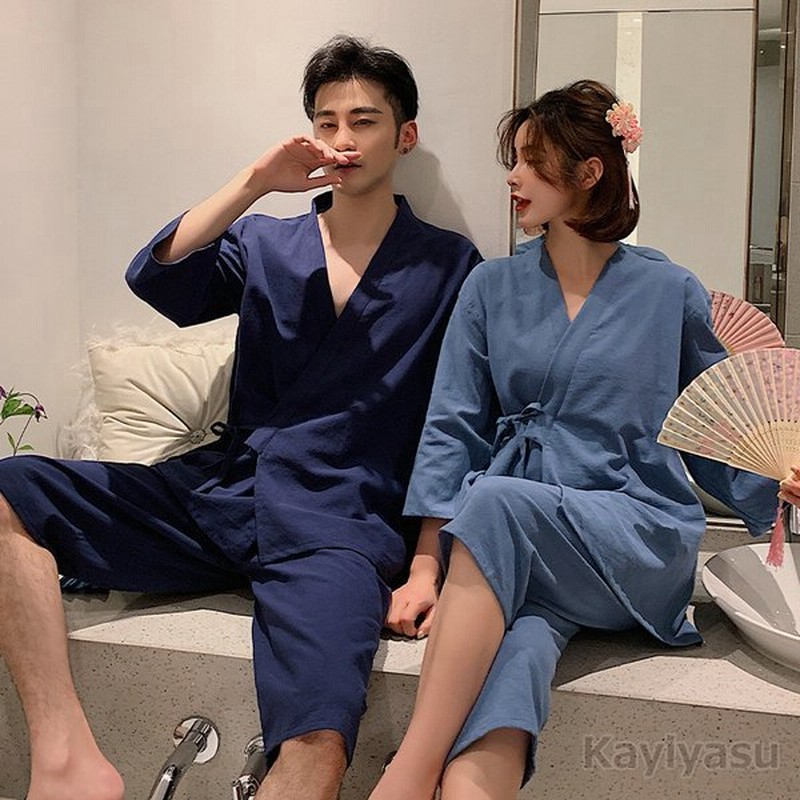 甚平 パジャマ メンズ レディース ユニセックス 無地 ルームウェア 半袖 上下セット トップス パンツ Vネック 前開き 寝巻き 寝巻 お風呂 ペアルック 七分袖 通販 Lineポイント最大0 5 Get Lineショッピング