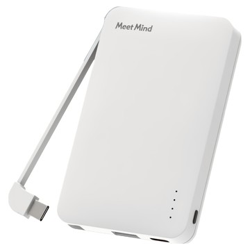 Meet Mind 自帶線三輸出行動電源 5000mAh Type-C + USB-A  8208  白色