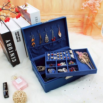 雙層木質首飾盒公主歐式韓國帶鎖耳釘耳環項鏈首飾收納盒飾品盒大