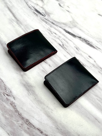 【短夾】SL.010植鞣極薄短夾/ 義大利植鞣革/ 黑底紅邊/ 黑底紫邊