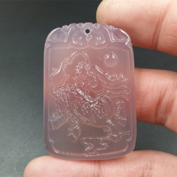 廠家直銷天然玉石a貨粉色玉髓麒麟玉掛件冰種玉髓掛件