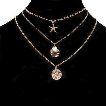 項鍊合金鎖骨鍊三件套-硬幣海星貝殼情人節生日禮物女飾品73uz9【獨家進口】【米蘭精品】