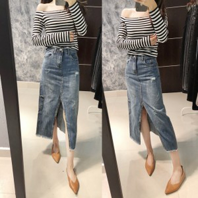 デニム ロングスカート 韓国 ファッション 春服 レディース 韓国 デニム スカート デニム 古着風 ヴィンテージ風 スリット スカート 春 通販 Lineポイント最大1 0 Get Lineショッピング