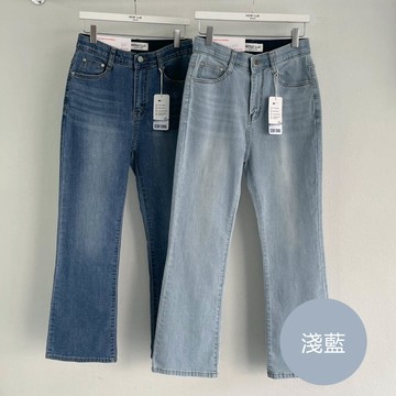 韓國女裝連線 - (涼感機能)彈性腰修身貼腿九分喇叭褲-淺藍