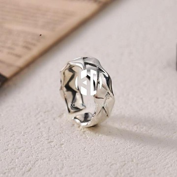 戒指 S925銀戒指男嘻哈個性單身編織小眾設計男士中指食指指環