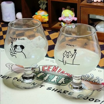🔥優質玻璃🔥韓式原創可愛小狗玻璃杯高腳杯甜酒果酒杯果汁杯氣泡水杯子ins風玻璃杯 玻璃水杯 質感杯子\t