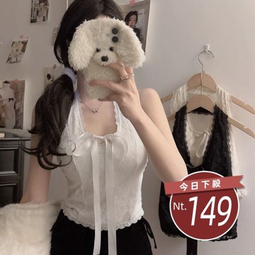 【台灣發貨】韓版蝴蝶結V領短版背心 帶胸墊免穿內衣 小可愛 背心 衣服 女裝 上衣【V434】