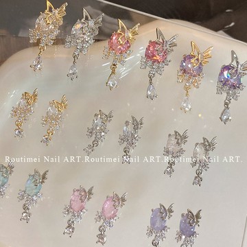 💚Hannah💛2026新款穿戴甲配飾材料DIY配件美甲裝飾美甲飾品新款鋯石愛心蝴蝶結天使翅膀鑽飾超閃指甲裝飾品網絡