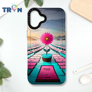 TRON IPHONE 16 PLUS 桃藍色花朵系列 MAGSAFE 磁吸 防摔 太空殼 透黑 手機殼